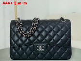 Chanel Large Classic Handbag in Black Grained Calfskin with Silver Tone Metal Ref A58600 Replica