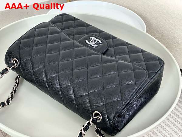 Chanel Large Classic Handbag in Black Grained Calfskin with Silver Tone Metal Ref A58600 Replica