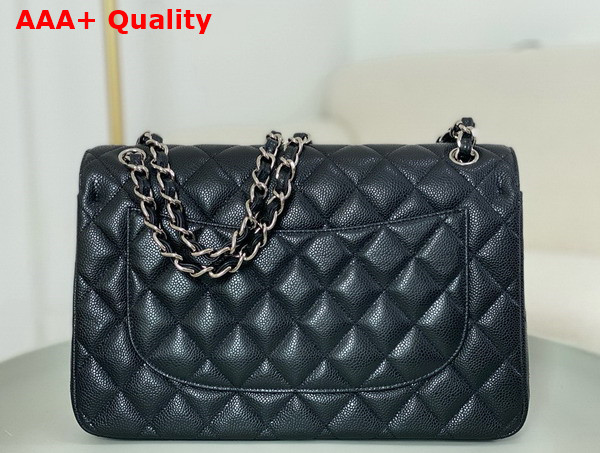 Chanel Large Classic Handbag in Black Grained Calfskin with Silver Tone Metal Ref A58600 Replica