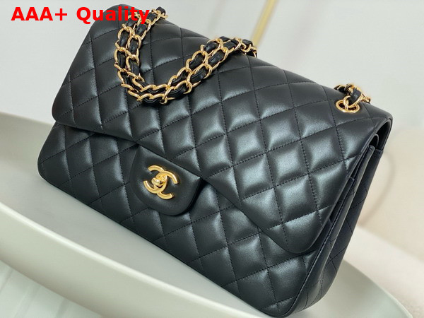 Chanel Large Classic Handbag in Black Lambskin with Gold Tone Metal Ref A58600 Replica