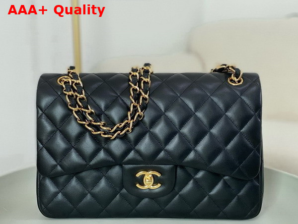 Chanel Large Classic Handbag in Black Lambskin with Gold Tone Metal Ref A58600 Replica