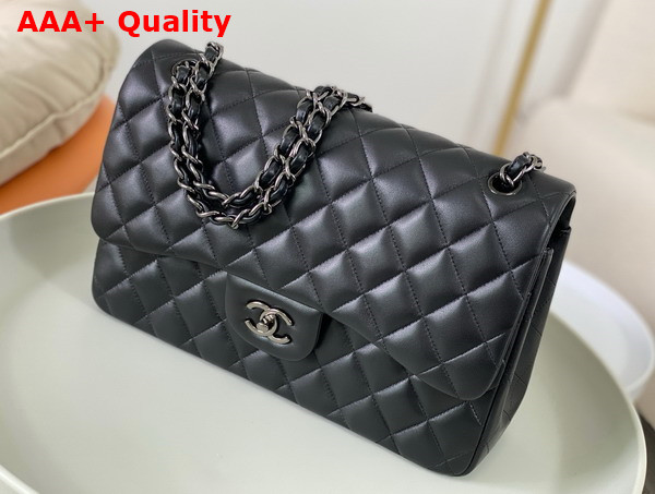 Chanel Large Classic Handbag in Black Lambskin with Ruthenium Finish Metal Ref A58600 Replica