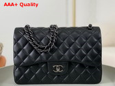 Chanel Large Classic Handbag in Black Lambskin with Ruthenium Finish Metal Ref A58600 Replica