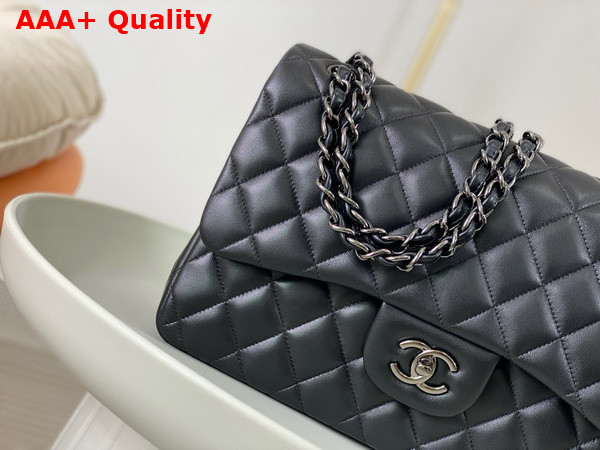 Chanel Large Classic Handbag in Black Lambskin with Ruthenium Finish Metal Ref A58600 Replica