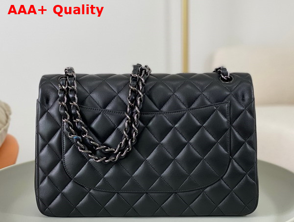 Chanel Large Classic Handbag in Black Lambskin with Ruthenium Finish Metal Ref A58600 Replica