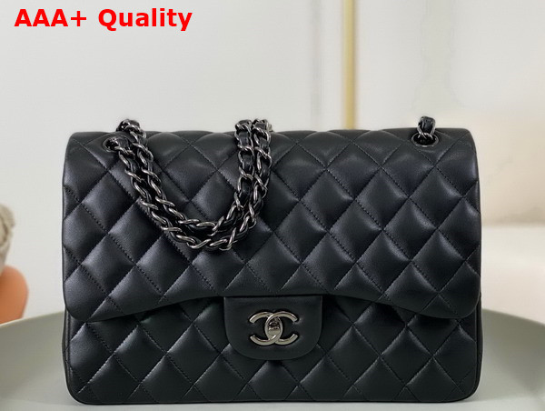 Chanel Large Classic Handbag in Black Lambskin with Ruthenium Finish Metal Ref A58600 Replica