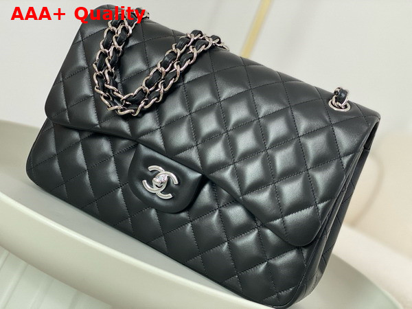 Chanel Large Classic Handbag in Black Lambskin with Silver Tone Metal Ref A58600 Replica