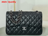 Chanel Large Classic Handbag in Black Lambskin with Silver Tone Metal Ref A58600 Replica