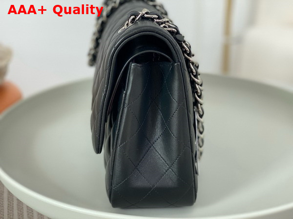 Chanel Large Classic Handbag in Black Lambskin with Silver Tone Metal Ref A58600 Replica