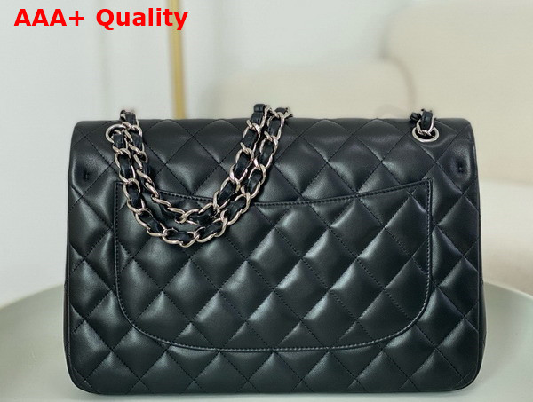 Chanel Large Classic Handbag in Black Lambskin with Silver Tone Metal Ref A58600 Replica