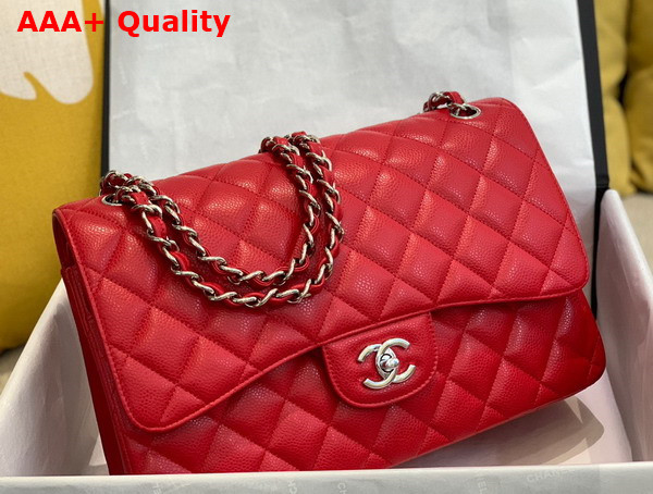 Chanel Large Classic Handbag in Red Grained Calfskin Gold Tone Metal A58600 Replica