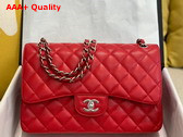 Chanel Large Classic Handbag in Red Grained Calfskin Gold Tone Metal A58600 Replica