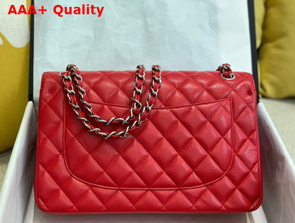 Chanel Large Classic Handbag in Red Grained Calfskin Gold Tone Metal A58600 Replica