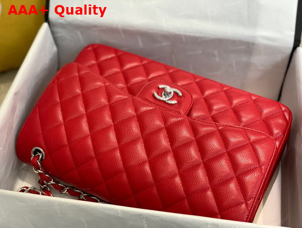 Chanel Large Classic Handbag in Red Grained Calfskin Gold Tone Metal A58600 Replica