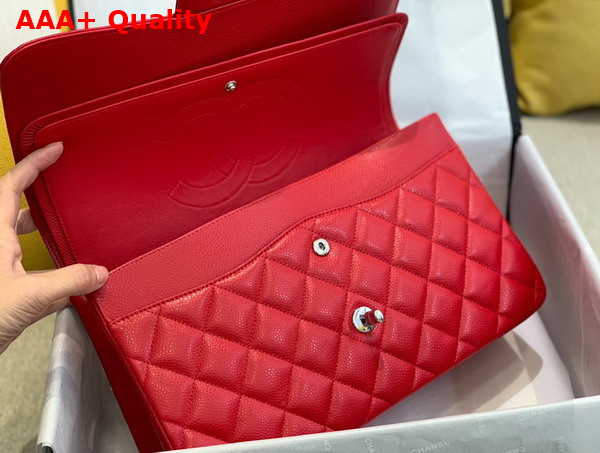 Chanel Large Classic Handbag in Red Grained Calfskin Gold Tone Metal A58600 Replica