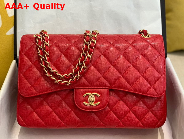 Chanel Large Classic Handbag in Red Grained Calfskin Gold Tone Metal A58600 Replica