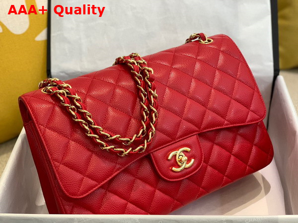 Chanel Large Classic Handbag in Red Grained Calfskin Gold Tone Metal A58600 Replica