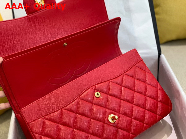 Chanel Large Classic Handbag in Red Grained Calfskin Gold Tone Metal A58600 Replica