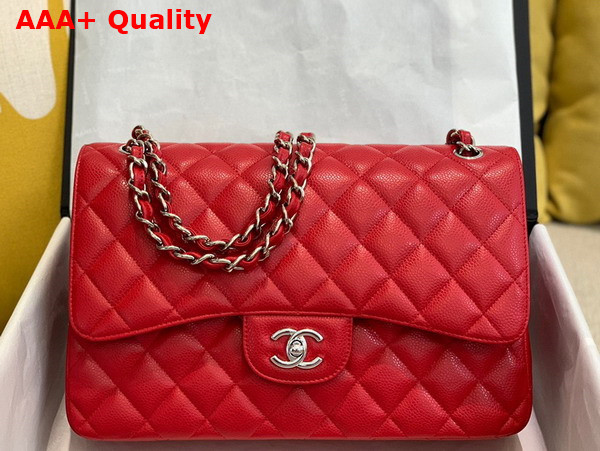 Chanel Large Classic Handbag in Red Grained Calfskin Gold Tone Metal A58600 Replica