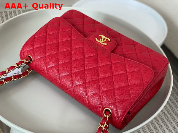 Chanel Large Classic Handbag in Red Grained Calfskin with Gold Tone Metal Ref A58600 Replica