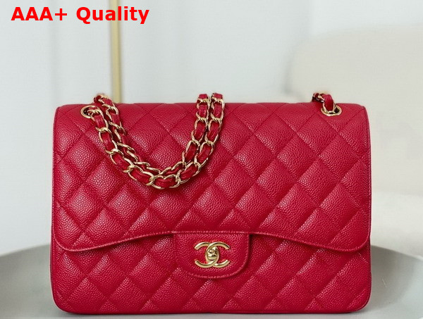 Chanel Large Classic Handbag in Red Grained Calfskin with Gold Tone Metal Ref A58600 Replica