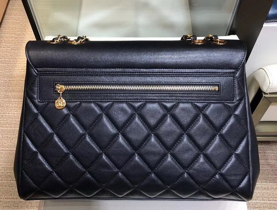 Chanel Large Coco Flap Bag in Black Grained Calfskin