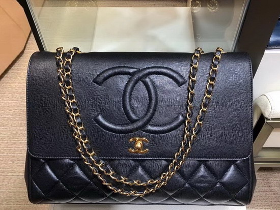 Chanel Large Coco Flap Bag in Black Grained Calfskin