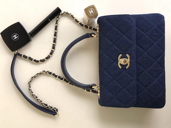 Chanel Large Coco Handbag Blue Denim Canvas Small Model For Sale