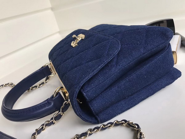 Chanel Large Coco Handbag Blue Denim Canvas Small Model For Sale