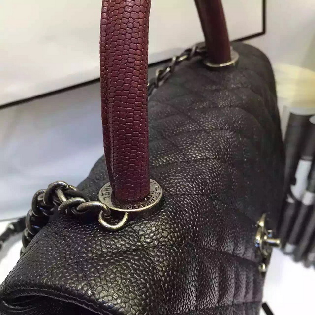 Chanel Large Coco Handle Bag Black Caviar Lizard Handle for Sale