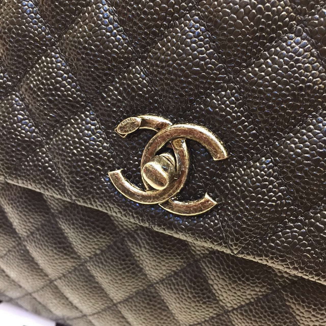 Chanel Large Coco Handle Bag Black Caviar Lizard Handle for Sale