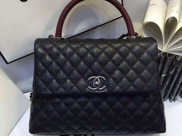 Chanel Large Coco Handle Bag Black Caviar Lizard Handle for Sale