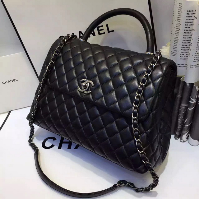 Chanel Large Coco Handle Bag Black Lambskin for Sale