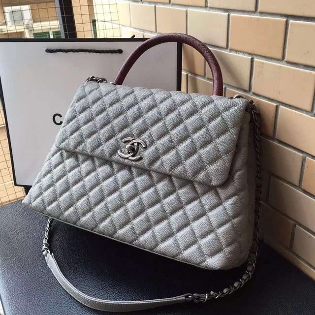 Chanel Large Coco Handle Bag Grey Caviar Lizard Handle for Sale