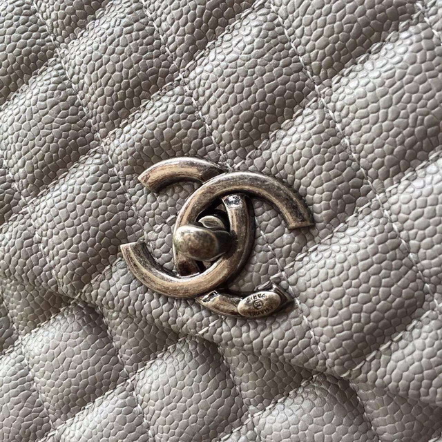 Chanel Large Coco Handle Bag Grey Caviar Lizard Handle for Sale