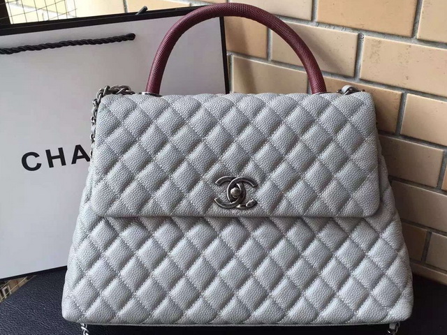 Chanel Large Coco Handle Bag Grey Caviar Lizard Handle for Sale