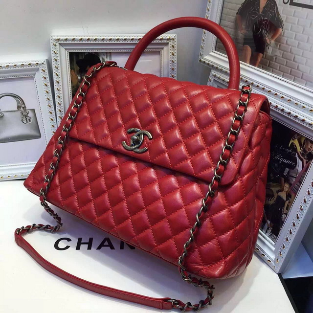 Chanel Large Coco Handle Bag Red Lambskin for Sale