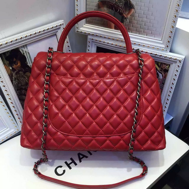 Chanel Large Coco Handle Bag Red Lambskin for Sale