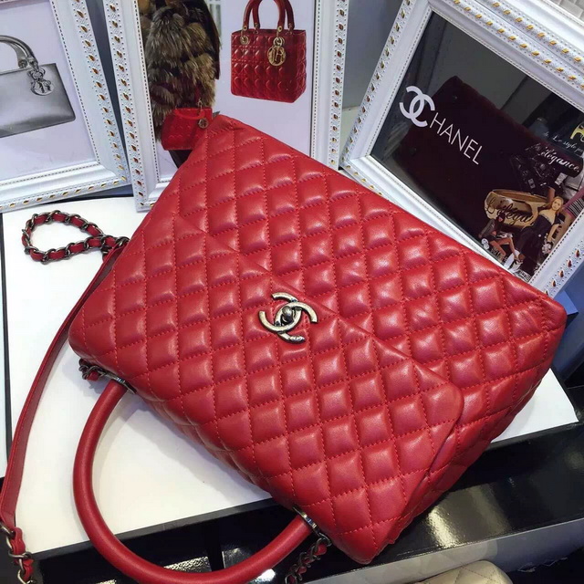 Chanel Large Coco Handle Bag Red Lambskin for Sale