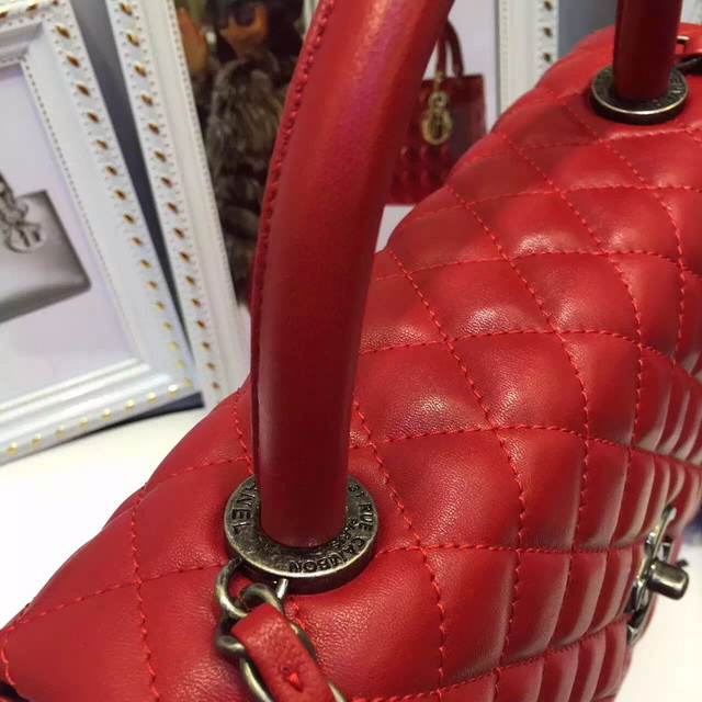 Chanel Large Coco Handle Bag Red Lambskin for Sale