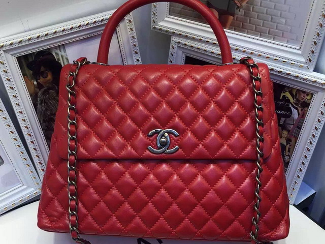 Chanel Large Coco Handle Bag Red Lambskin for Sale