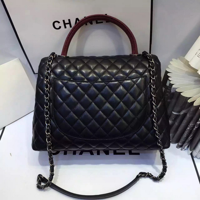 Chanel Large Coco Handle Bag in Black Lambskin Lizard Handle for Sale