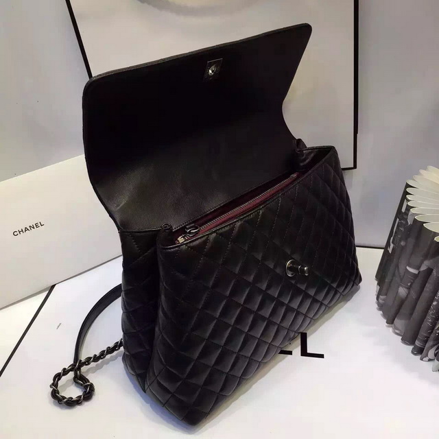 Chanel Large Coco Handle Bag in Black Lambskin Lizard Handle for Sale