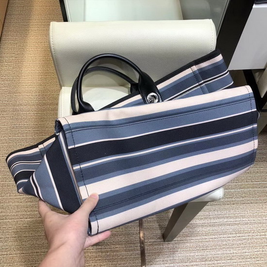 Chanel Large Deauville Tote Blue Stripy Canvas and Calfskin