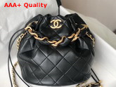 Chanel Large Drawstring Bag Shiny Lambskin and Gold Tone Metal Black AS2425 Replica