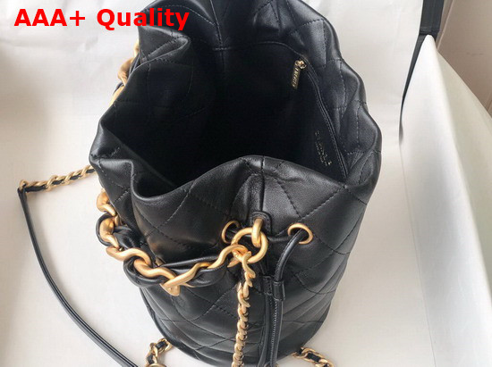 Chanel Large Drawstring Bag Shiny Lambskin and Gold Tone Metal Black AS2425 Replica