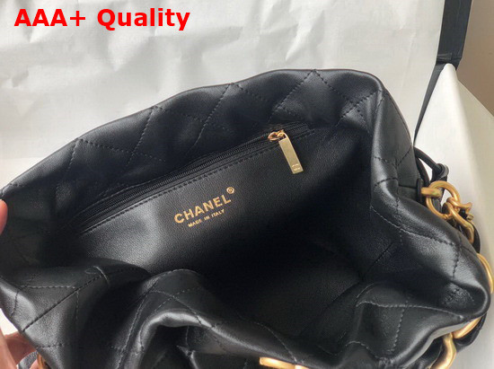 Chanel Large Drawstring Bag Shiny Lambskin and Gold Tone Metal Black AS2425 Replica