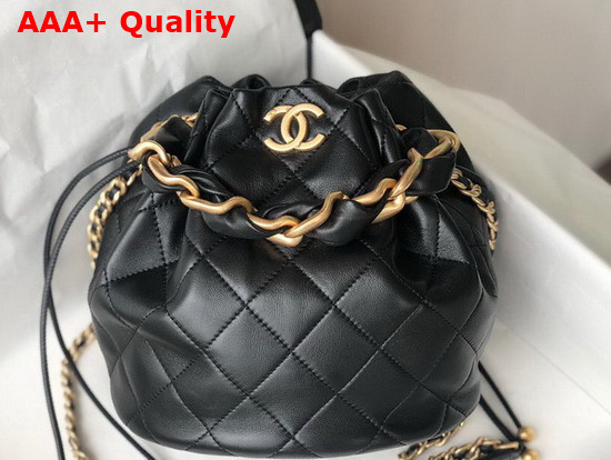 Chanel Large Drawstring Bag Shiny Lambskin and Gold Tone Metal Black AS2425 Replica