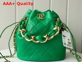 Chanel Large Drawstring Bag Shiny Lambskin and Gold Tone Metal Green AS2425 Replica