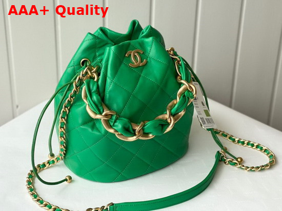 Chanel Large Drawstring Bag Shiny Lambskin and Gold Tone Metal Green AS2425 Replica